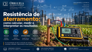 Resistência de aterramento com terrômetro e haste de aterramento