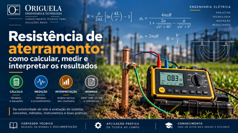 Resistência de aterramento com terrômetro e haste de aterramento